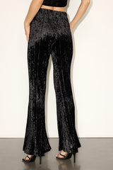 Rakai Black Velvet Textured High-Rise Flare Pants