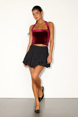 Alixia Wine Red Velvet Halter Crop Top