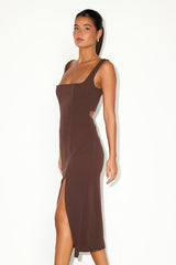 Davana Dark Brown Cutout Midi Dress