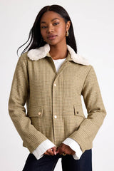 Bertie Beige Plaid Tweed Faux Fur Collar Jacket