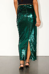 Dazzling Appearance Emerald Sequin High-Rise Midi Skirt
