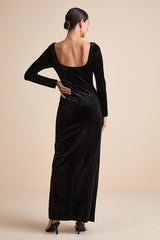 Forever Sensational Black Velvet Long Sleeve Maxi Dress