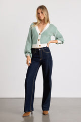Here Comes a Holiday Green and White Striped Button-Up Cardigan