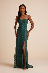Romantic Beauty Green Floral Embroidered Strapless Maxi Dress