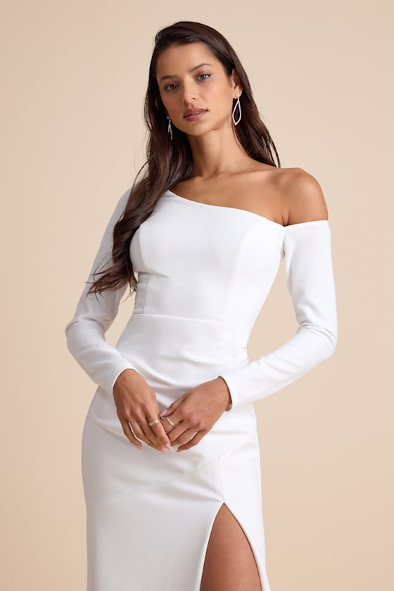 Elegant Sensation White Asymmetrical Pleated Maxi Dress