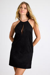 Westlynn Black Suede Cutout Shift Mini Dress