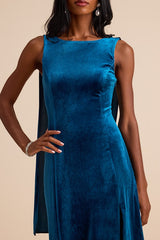 Liora Dark Teal Velvet Boat Neck Sash Maxi Dress