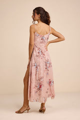 Eirwen Blush Floral Burnout Asymmetrical Midi Dress