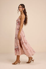 Eirwen Blush Floral Burnout Asymmetrical Midi Dress