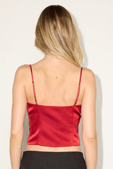 Brooksie Red Satin Lace Bow Tank Top