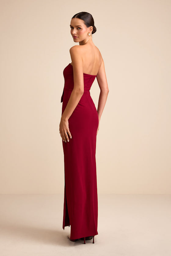 Marvelous Vision Red Strapless Bow Column Maxi Dress