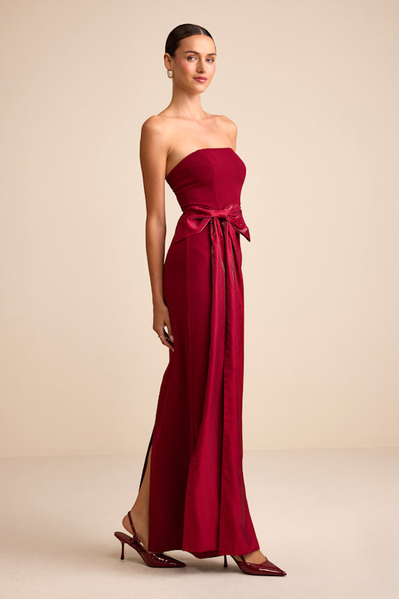 Marvelous Vision Red Strapless Bow Column Maxi Dress