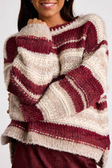 Brea Red and Beige Striped Oversized Sweater