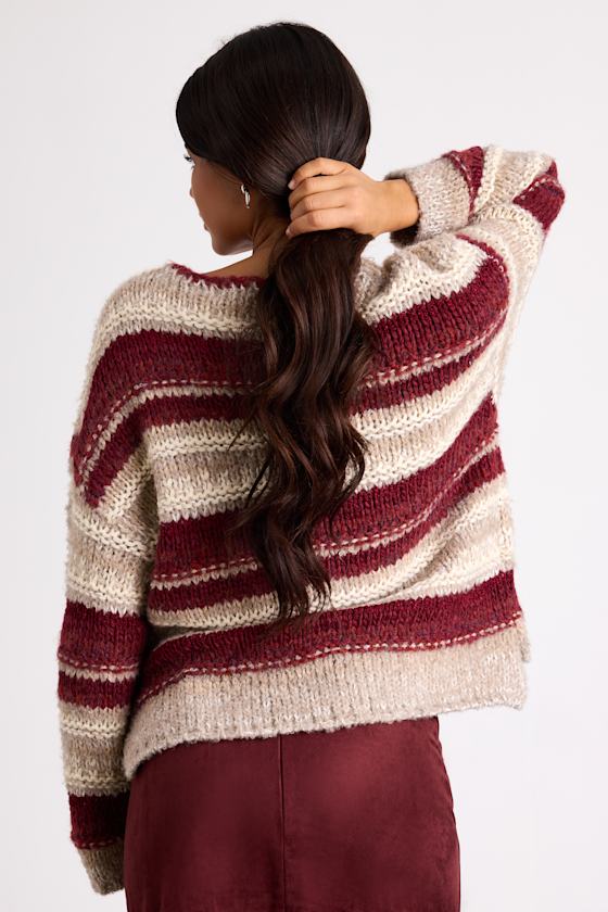 Brea Red and Beige Striped Oversized Sweater