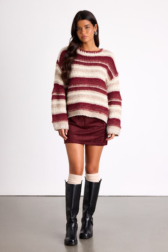 Brea Red and Beige Striped Oversized Sweater