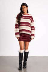 Brea Red and Beige Striped Oversized Sweater