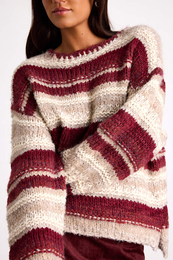 Brea Red and Beige Striped Oversized Sweater