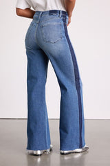 Far Out Medium Wash Striped Raw Hem Wide-Leg Jeans