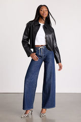 Madison Dark Wash Drawstring Wide-Leg Jeans