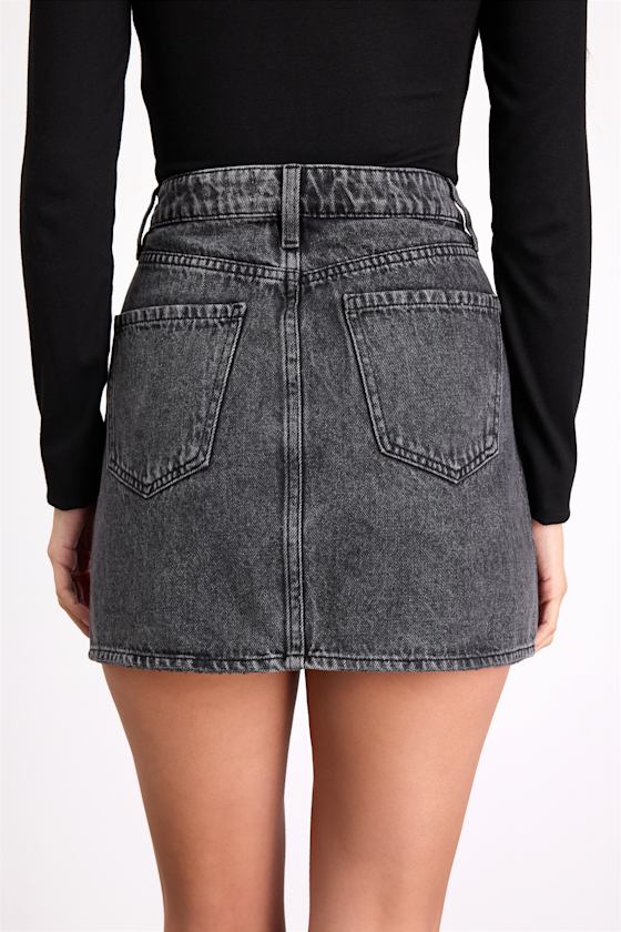 Stash Washed Black Denim Rhinestone Mini Skirt