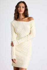 Penelope Cream Ribbed Off-the-Shoulder Sweater Mini Dress