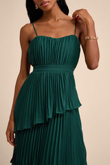 Jehona Emerald Green Pleated Tiered Maxi Dress