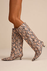 Alexandria Snake Knee-High Kitten Heel Boots