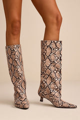 Alexandria Snake Knee-High Kitten Heel Boots