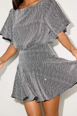 Olira Black and Silver Lurex Short Sleeve Skater Mini Dress