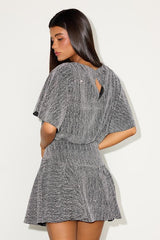 Olira Black and Silver Lurex Short Sleeve Skater Mini Dress