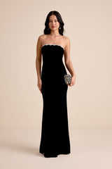 Leesa Black Velvet Rhinestone Mermaid Maxi Dress