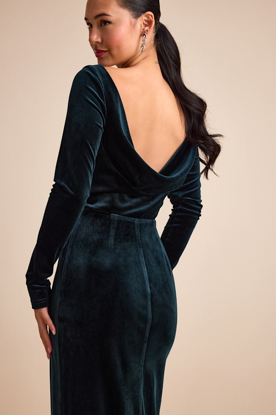 Duarte Emerald Velvet Cowl Back Long Sleeve Maxi Dress