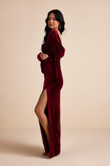 Duarte Burgundy Velvet Cowl Back Long Sleeve Maxi Dress