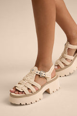Latice Oatmeal Raffia Caged Platform Sandals
