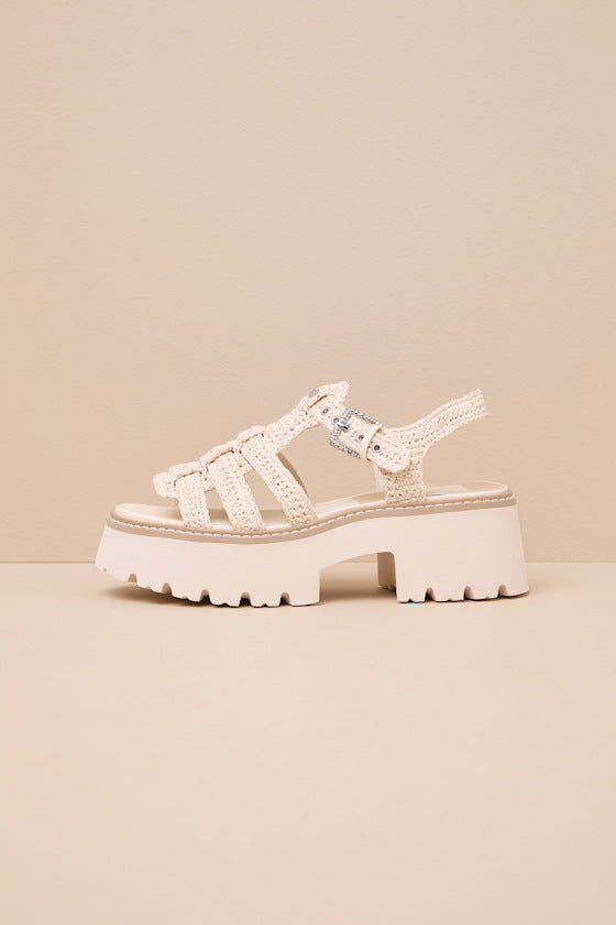 Latice Oatmeal Raffia Caged Platform Sandals
