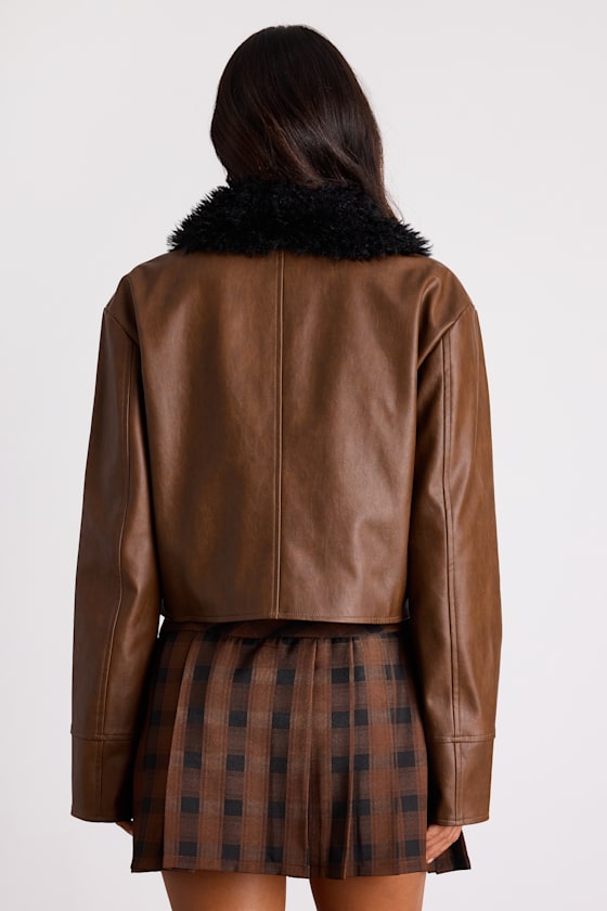 Valencia Brown Vegan Leather Faux Fur Jacket