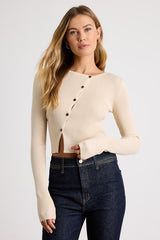 Paxlynn Beige Ribbed Asymmetrical Cardigan Top
