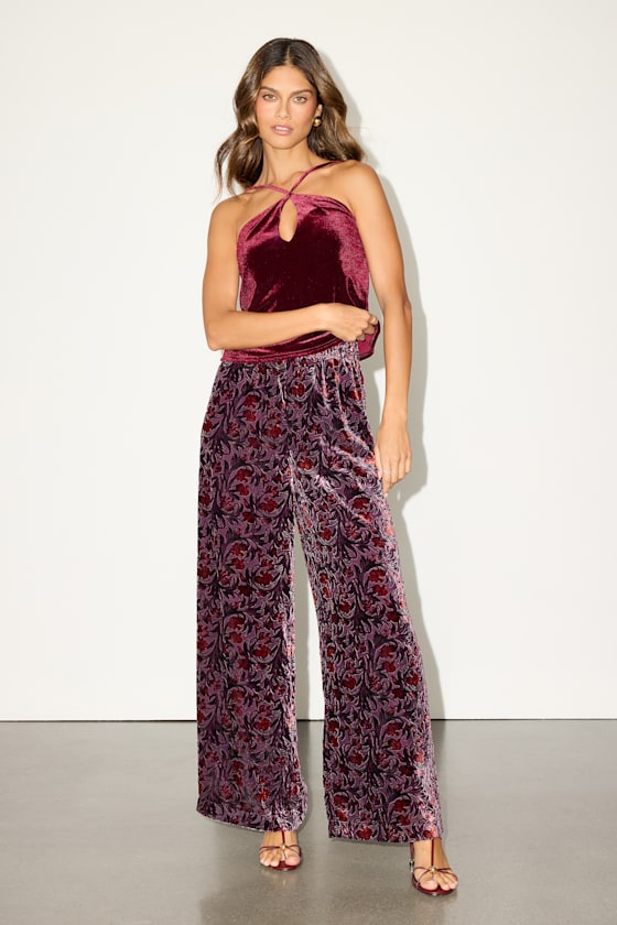 Imeona Burgundy Velvet Cutout Cowl Back Tank Top