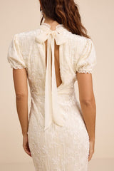 Cadison Cream Textured Puff Sleeve Column Maxi Dress