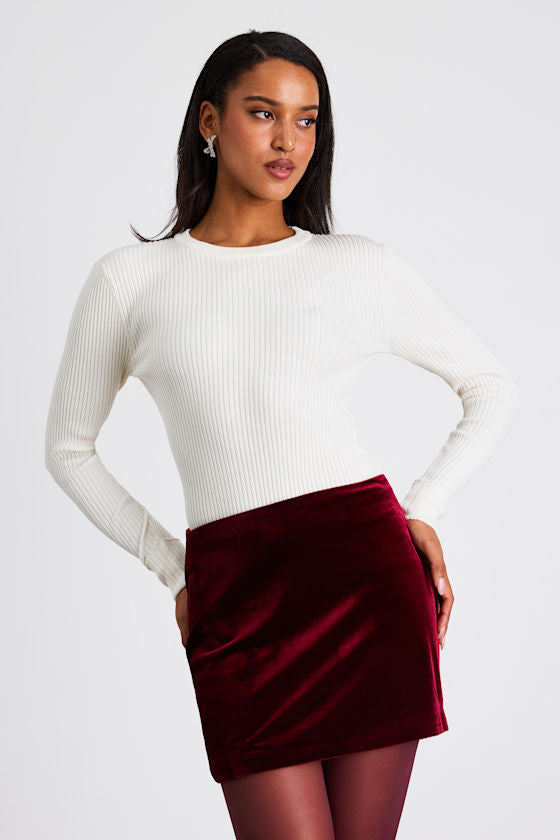 Bettany Dark Red Velvet Mid-Rise Mini Skirt