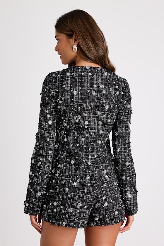 Marcie Black Tweed Lurex Sequin Applique Blazer