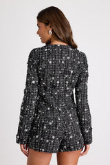 Marcie Black Tweed Lurex Sequin Applique Blazer