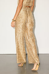 Yukara Gold Textured High-Rise Wide-Leg Pants