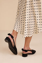 Laylaa Black Suede Bow Slingback Low Heel Pumps
