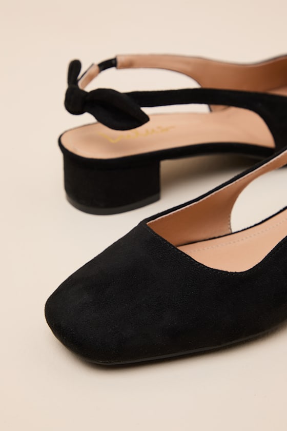 Laylaa Black Suede Bow Slingback Low Heel Pumps