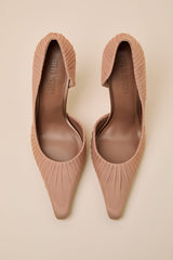 Elegant Mocha Mesh Ruched Pointed-Toe D'Orsay Pumps