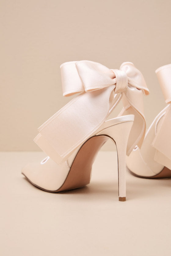 Teacup Ivory Satin Bow Slingback Pumps