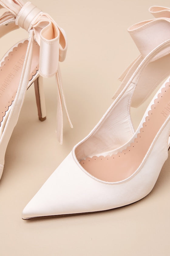 Teacup Ivory Satin Bow Slingback Pumps