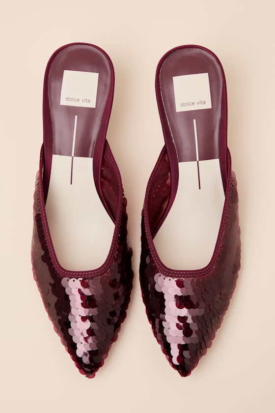 Cleo Cranberry Sequin Pointed-Toe Mule Pumps