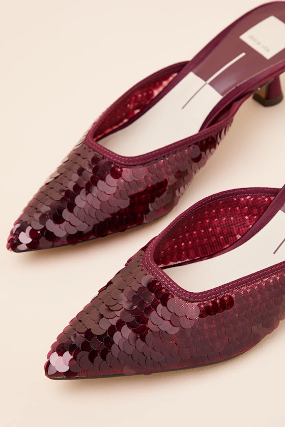 Cleo Cranberry Sequin Pointed-Toe Mule Pumps